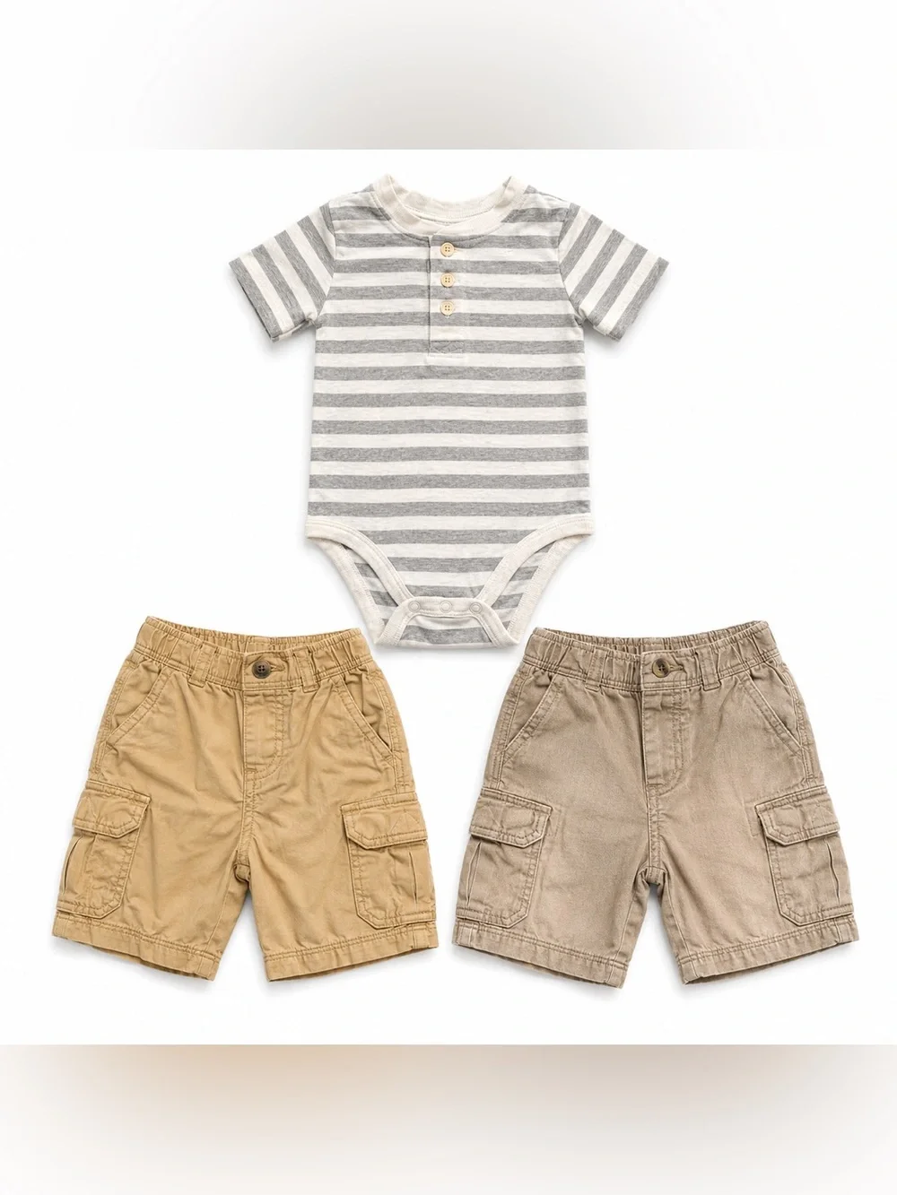 OshKosh B'gosh 3 Piece Toddler Boy Outfit 18M Cargo Shorts Striped Bodysuit